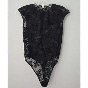 Victoria’s Secret Black Lace Thong Bodysuit MEDIUM Stretch Layer Y2K Sexy Grunge